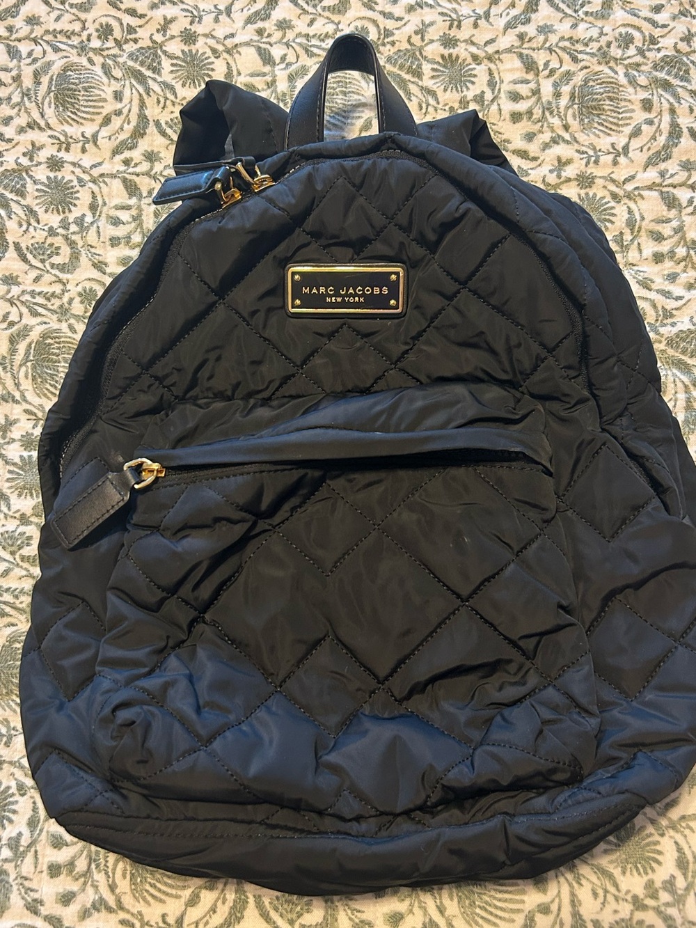 Marc Jacobs Black Quilted Nylon Backpack with Gold Hardware